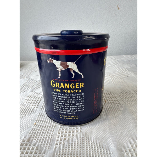 Vintage Granger Pipe Tobacco Tin Can with Lid 14 Oz Blue and Red Rough Cut