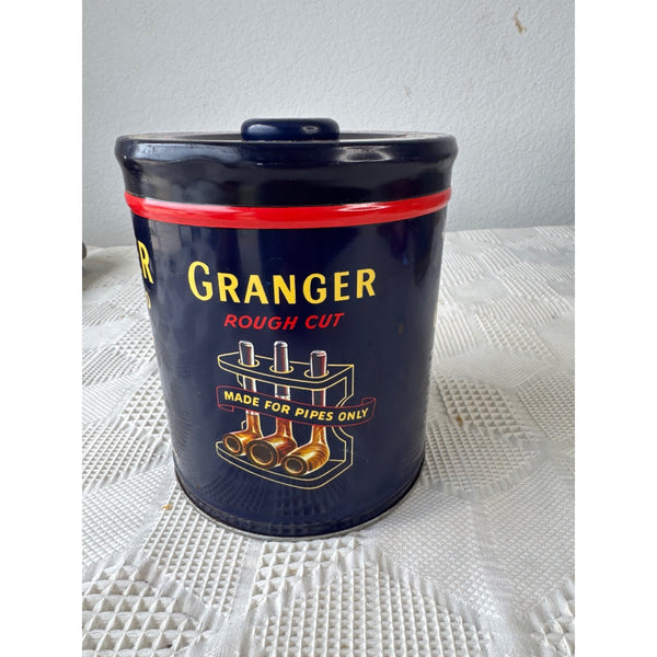 Vintage Granger Pipe Tobacco Tin Can with Lid 14 Oz Blue and Red Rough Cut