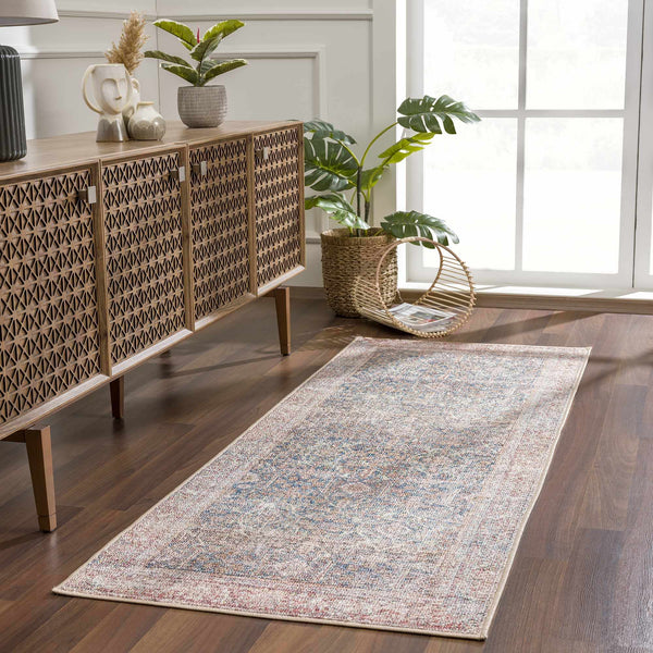 Avel Washable Area Rug runner in front of console