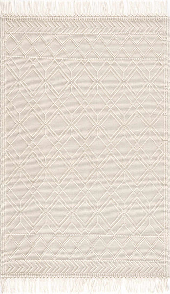 Ramsbury Beige Trellis Wool Rug rectangle