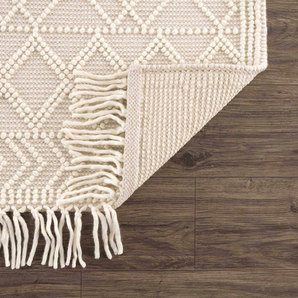 Ramsbury Beige Trellis Wool Rug underside