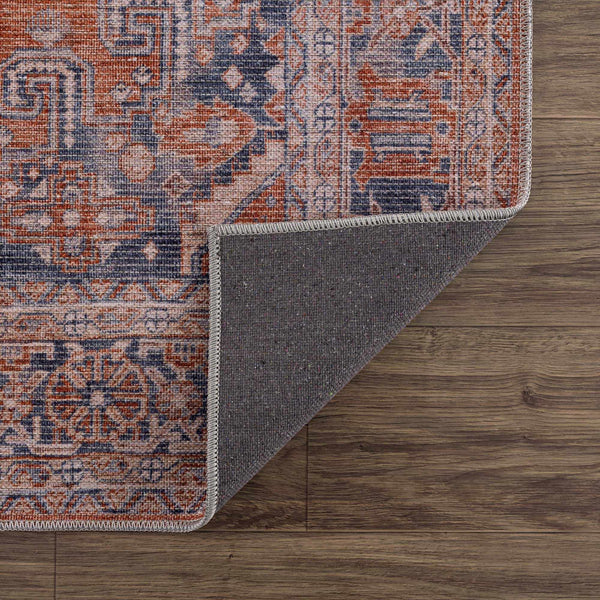 Taber Burnt Orange Washable Rug underside