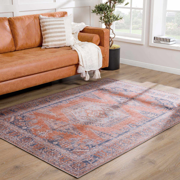 Taber Burnt Orange Washable Rug living room