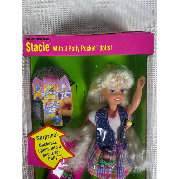 Stacie Doll 3 Mini Polly Pocket Dolls and Backpack 1994 Barbie Sister 12982 NIB