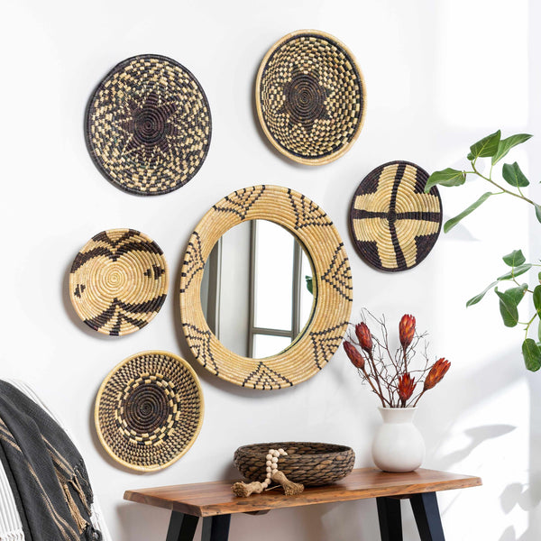 Ipilan Round Mirror shown in wall decor grouping