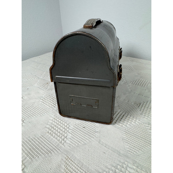Vintage Gray Metal Domed Lunchbox With Handle & Dual Latches 1950s Retro