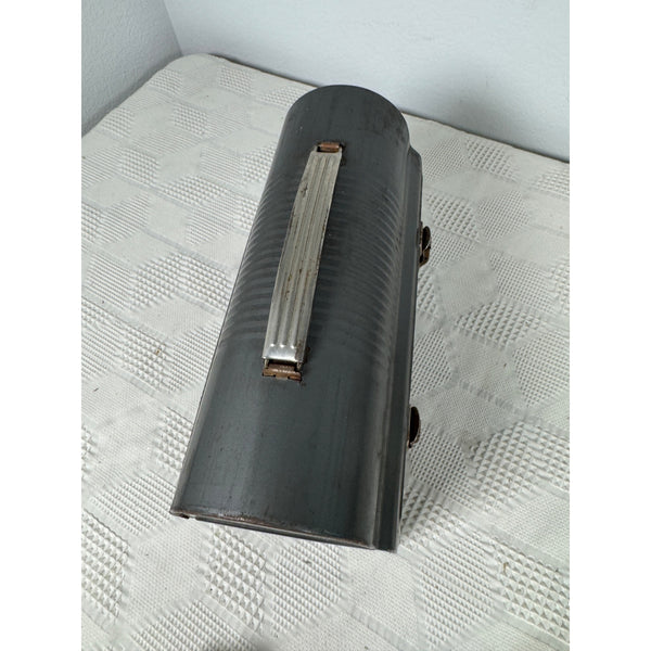 Vintage Gray Metal Domed Lunchbox With Handle & Dual Latches 1950s Retro