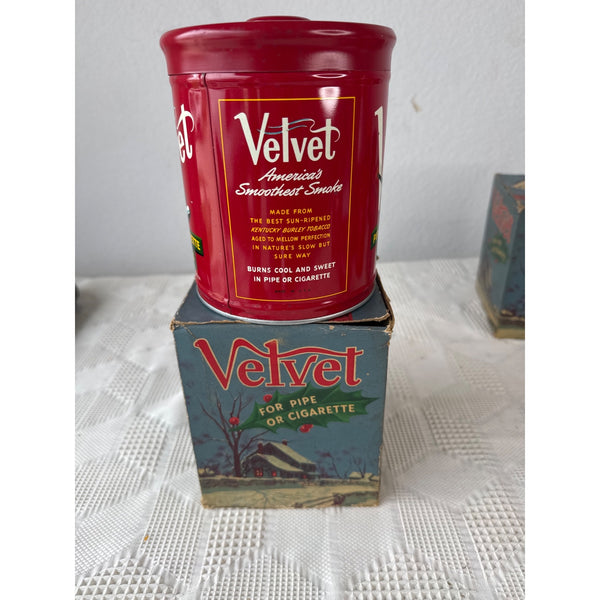 Vintage Velvet Pipe Tobacco Tin w Rare Original Holiday Box 14 Oz Christmas