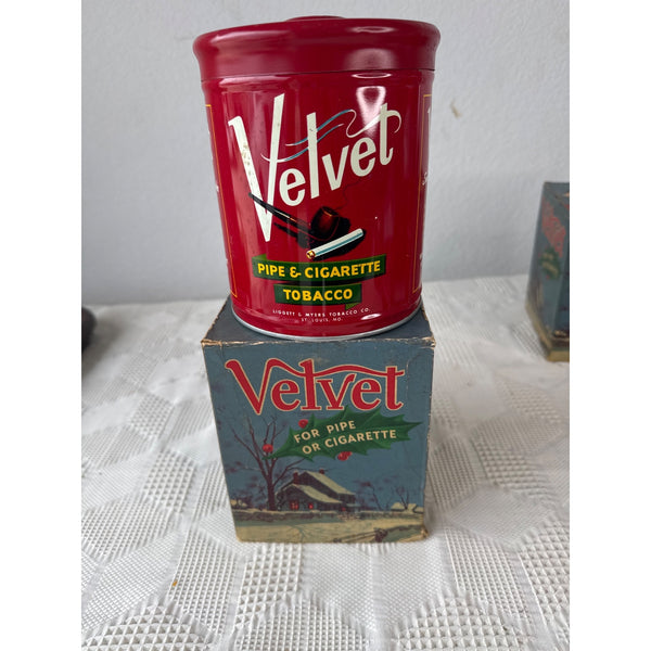 Vintage Velvet Pipe Tobacco Tin w Rare Original Holiday Box 14 Oz Christmas