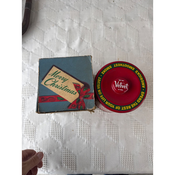 Vintage Velvet Pipe Tobacco Tin w Rare Original Holiday Box 14 Oz Christmas