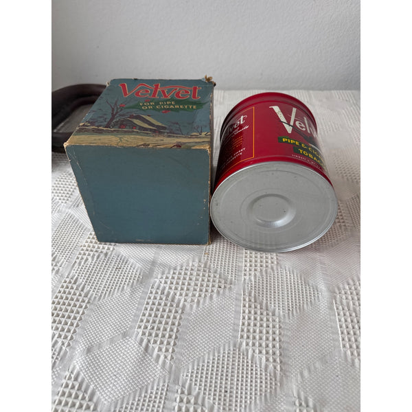 Vintage Velvet Pipe Tobacco Tin w Rare Original Holiday Box 14 Oz Christmas