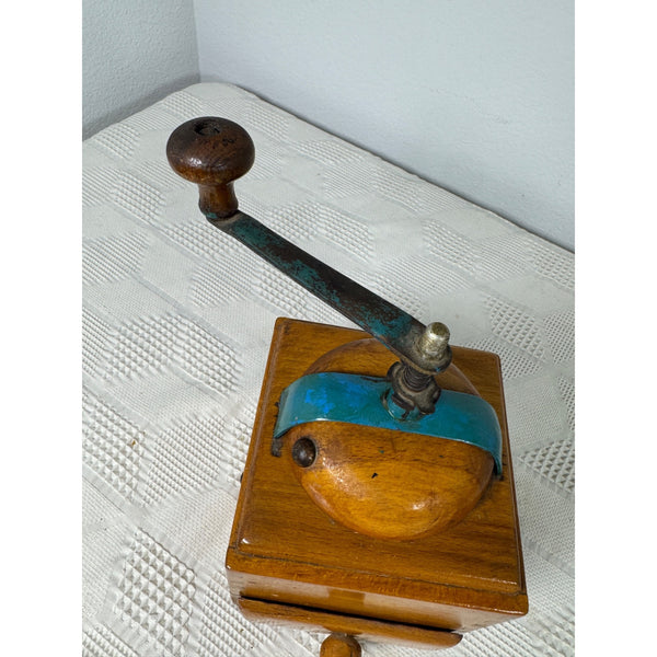 Leinbrocks Ideal Burr Coffee Grinder Vintage 1950s Wood and Metal Hand Crank
