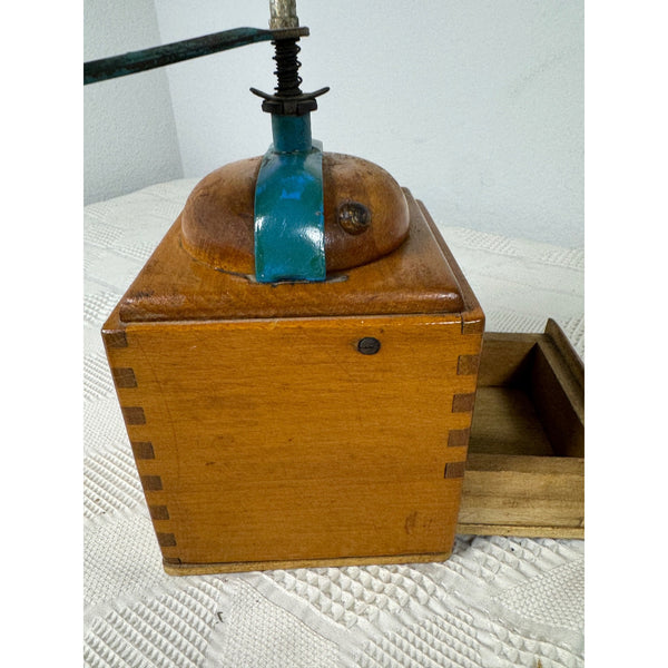 Leinbrocks Ideal Burr Coffee Grinder Vintage 1950s Wood and Metal Hand Crank