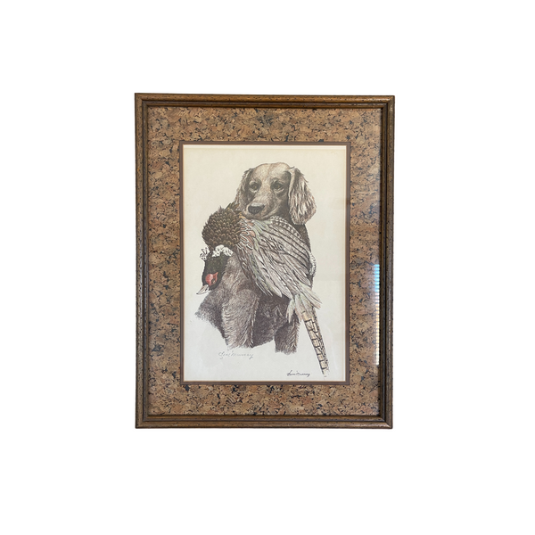 Vintage Signed Print Dog with Bird in Mouth white background