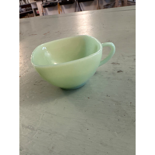 Vintage Fire King Green Milk Glass Jadeite Cup With Handle Retro Kitchenware