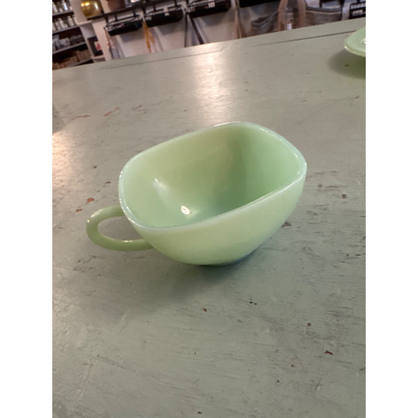 Vintage Fire King Green Milk Glass Jadeite Cup With Handle Retro Kitchenware