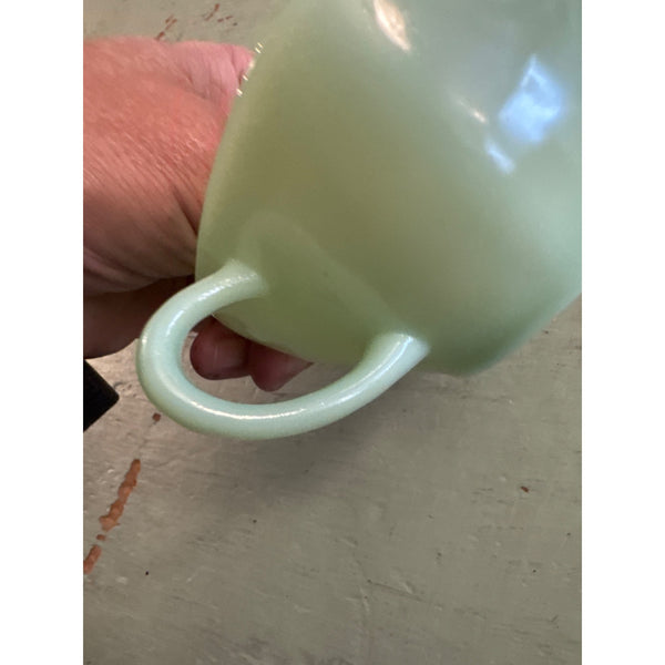 Vintage Fire King Green Milk Glass Jadeite Cup With Handle Retro Kitchenware