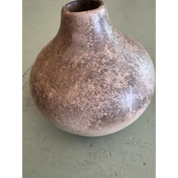 Acoma Pueblo Native American Pottery Vase Gary Yellow Corn Etched w Turquoise