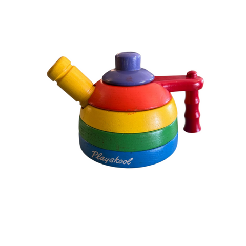 Playskool Wooden Teapot Vintage Wooden Stacking Toy with Whistle Spout