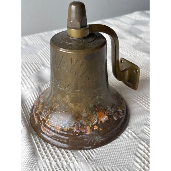 Vintage Brass Ship Bell Stamped S.S. Hawaii 1898 w Wall Mount Reproduction c1950