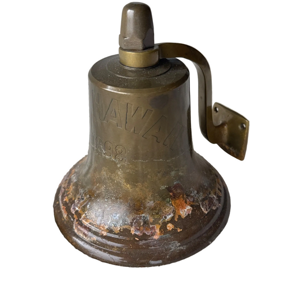 Vintage Brass Ship Bell Stamped S.S. Hawaii 1898 w Wall Mount Reproduction c1950