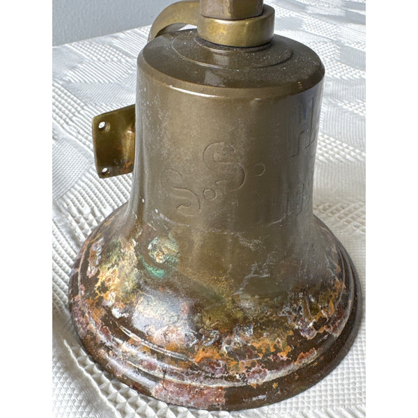 Vintage Brass Ship Bell Stamped S.S. Hawaii 1898 w Wall Mount Reproduction c1950