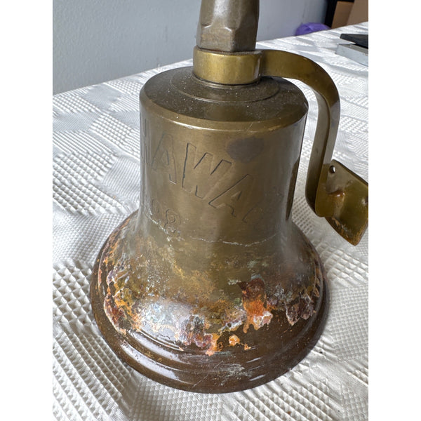 Vintage Brass Ship Bell Stamped S.S. Hawaii 1898 w Wall Mount Reproduction c1950
