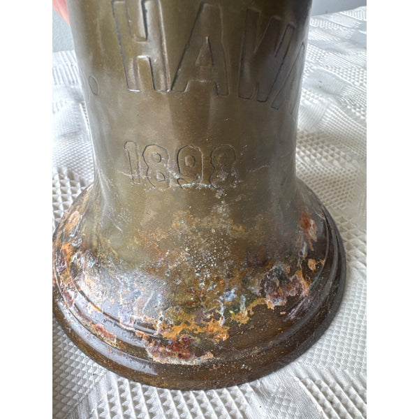 Vintage Brass Ship Bell Stamped S.S. Hawaii 1898 w Wall Mount Reproduction c1950