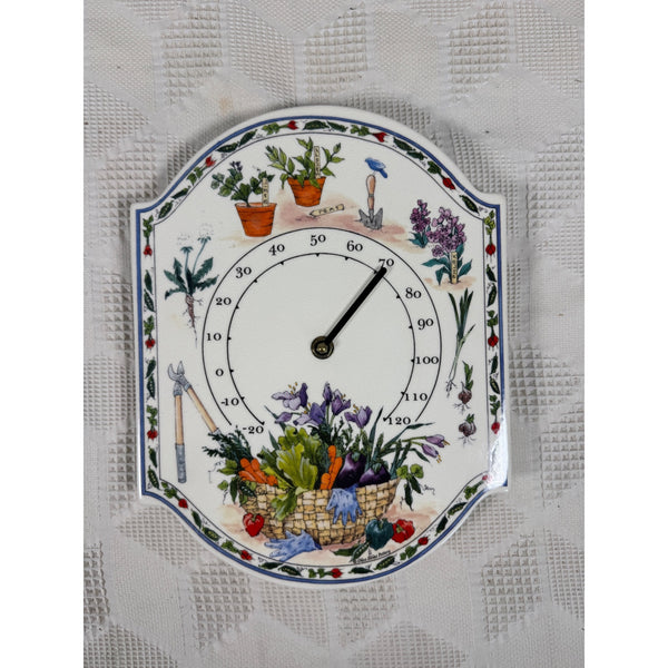 Olive Street Pottery Garden Themed Ceramic Hanging Wall Thermometer Plaque NEW