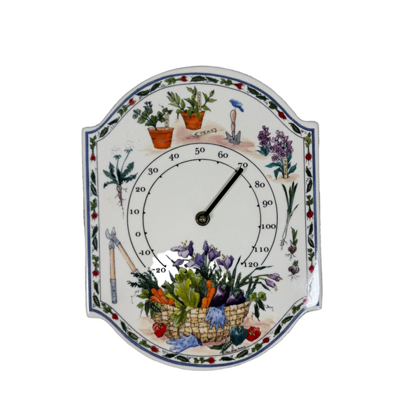 Olive Street Pottery Garden Themed Ceramic Hanging Wall Thermometer Plaque NEW