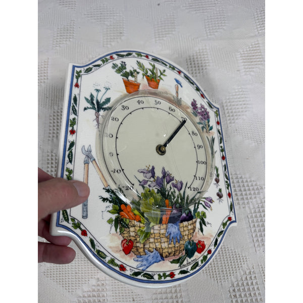 Olive Street Pottery Garden Themed Ceramic Hanging Wall Thermometer Plaque NEW