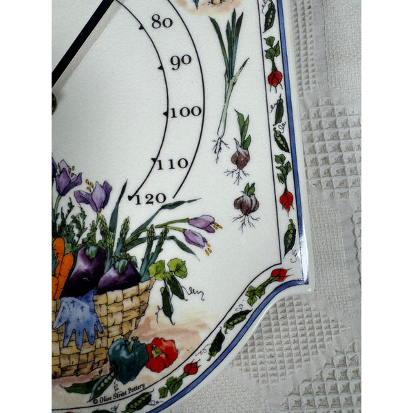 Olive Street Pottery Garden Themed Ceramic Hanging Wall Thermometer Plaque NEW