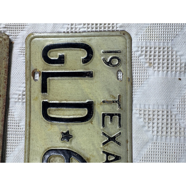 Vintage 1973 Texas License Plates Pair GLD 650 Black Embossed Letters On White