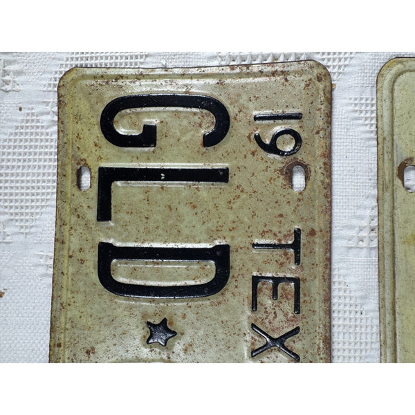 Vintage 1973 Texas License Plates Pair GLD 650 Black Embossed Letters On White