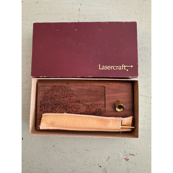 LaserCraft Genuine Walnut Desk Set With Gold Tone Pen and Laser Engraved Design