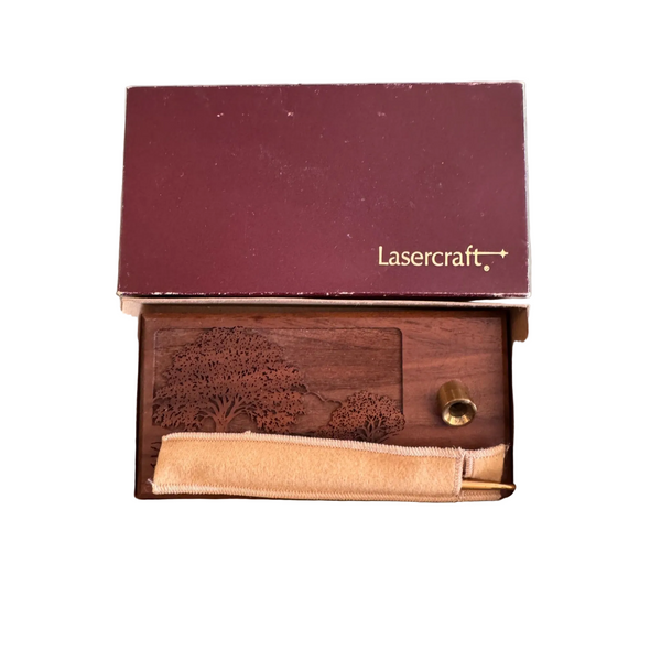 LaserCraft Genuine Walnut Desk Set With Gold Tone Pen and Laser Engraved Design