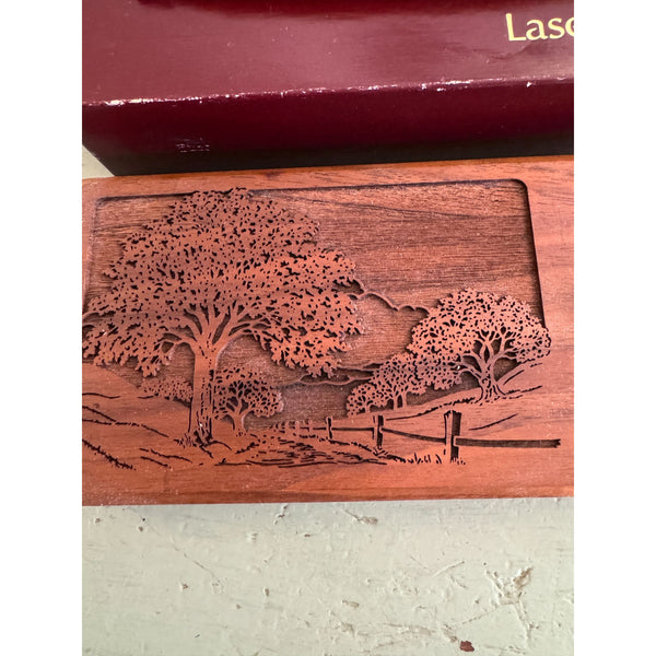 LaserCraft Genuine Walnut Desk Set With Gold Tone Pen and Laser Engraved Design