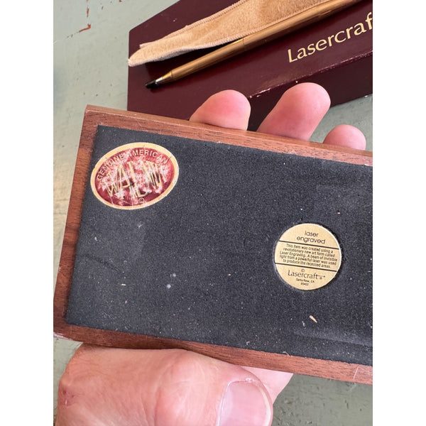 LaserCraft Genuine Walnut Desk Set With Gold Tone Pen and Laser Engraved Design
