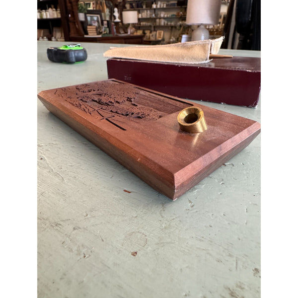 LaserCraft Genuine Walnut Desk Set With Gold Tone Pen and Laser Engraved Design