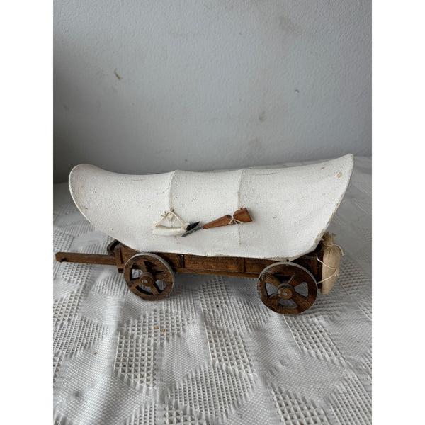 Miniature Wooden Covered Wagon With Canvas Top and Accessories Rustic Decor