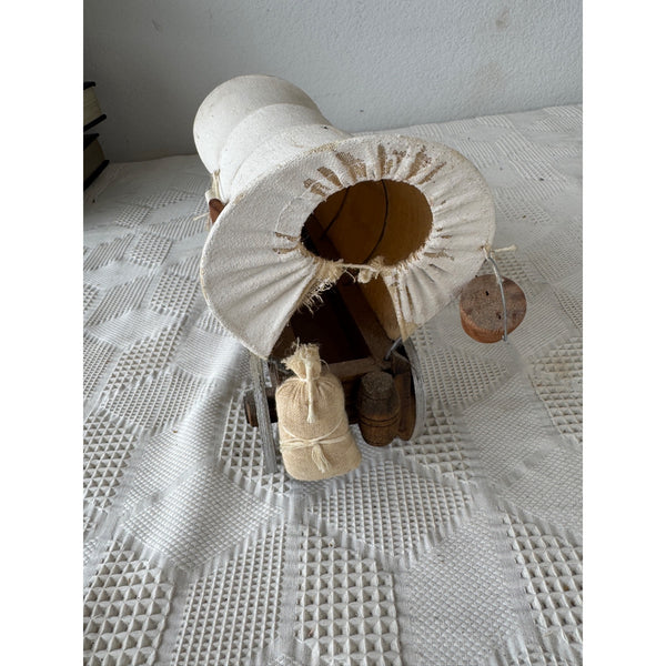 Miniature Wooden Covered Wagon With Canvas Top and Accessories Rustic Decor