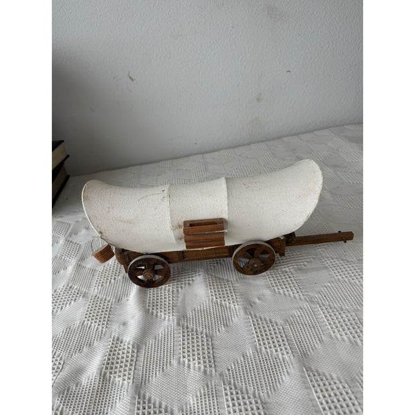 Miniature Wooden Covered Wagon With Canvas Top and Accessories Rustic Decor