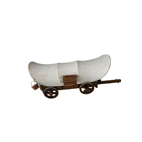 Miniature Wooden Covered Wagon With Canvas Top and Accessories Rustic Decor