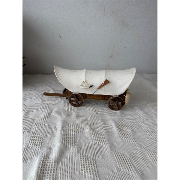 Miniature Wooden Covered Wagon With Canvas Top and Accessories Rustic Decor