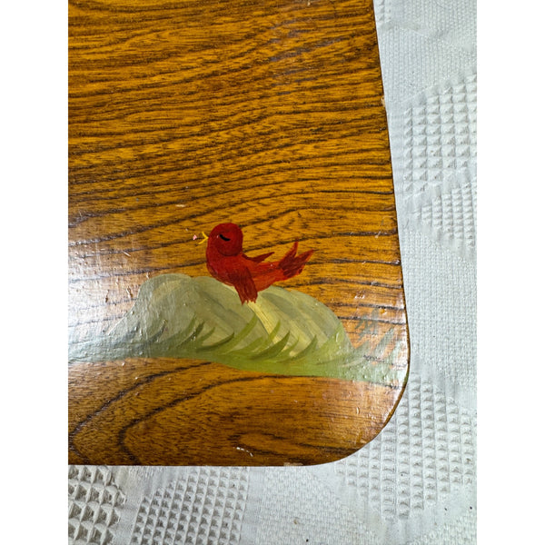 Hand Painted 1970s Wooden Lap Desk w Floral & Girl Artwork Vintage Writing Board