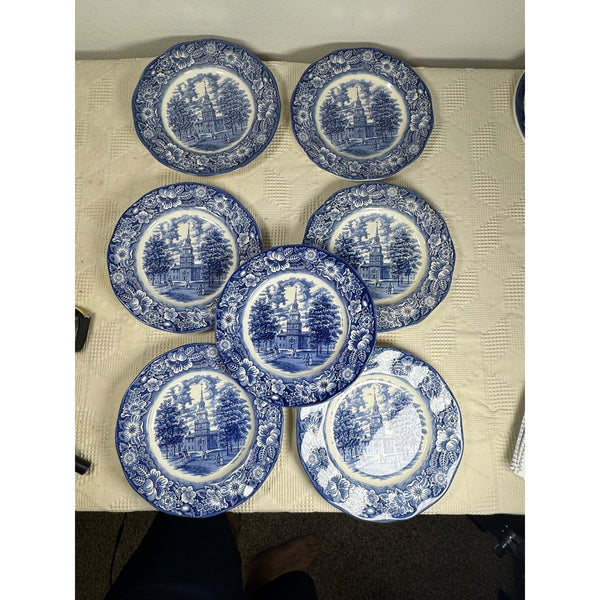 Enoch Wedgewood Liberty Blue 10" Ironstone Plates Set 7 Liberty Hall 1970s
