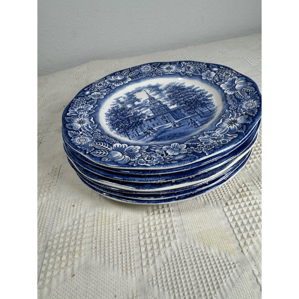 Enoch Wedgewood Liberty Blue 10" Ironstone Plates Set 7 Liberty Hall 1970s
