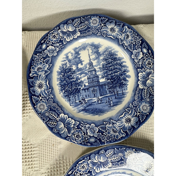 Enoch Wedgewood Liberty Blue 10" Ironstone Plates Set 7 Liberty Hall 1970s
