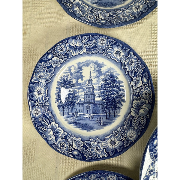 Enoch Wedgewood Liberty Blue 10" Ironstone Plates Set 7 Liberty Hall 1970s
