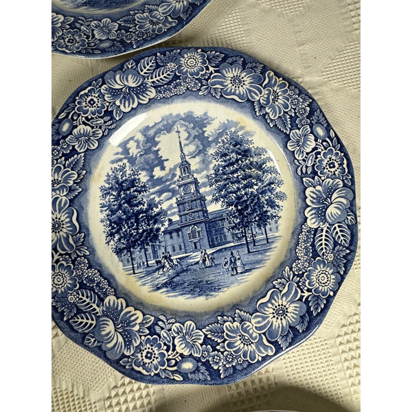Enoch Wedgewood Liberty Blue 10" Ironstone Plates Set 7 Liberty Hall 1970s